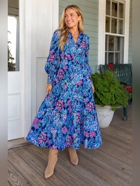 Lilly Pulitzer Pineapple Floral Button Front Midi Maxi Dress Tropical Resort